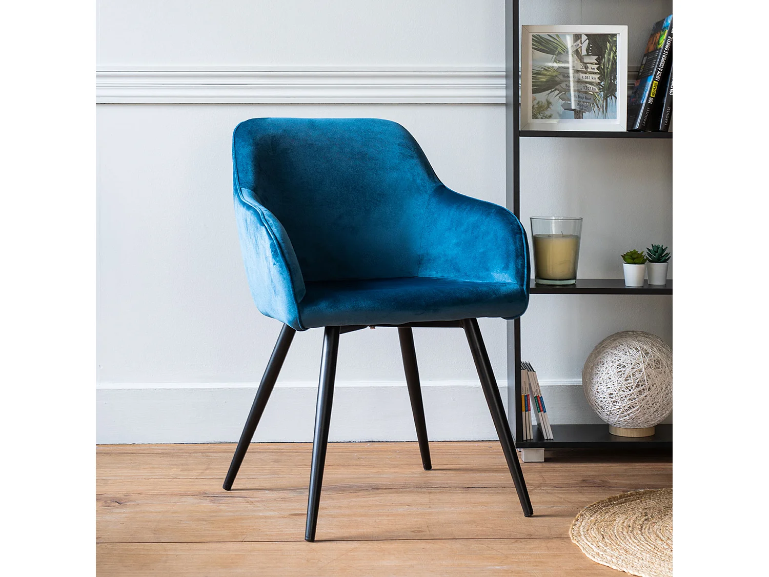 Chaise vintage GISELE velours bleu