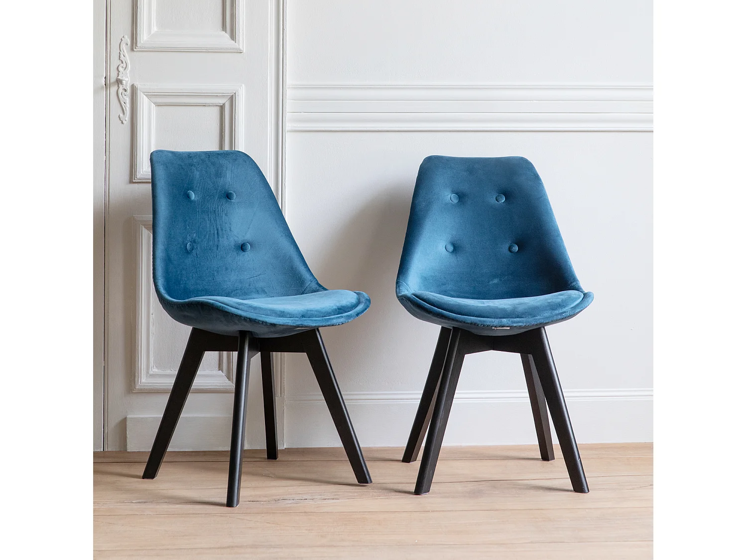 Lot de 2 chaises en velours NORA bleues avec coussin