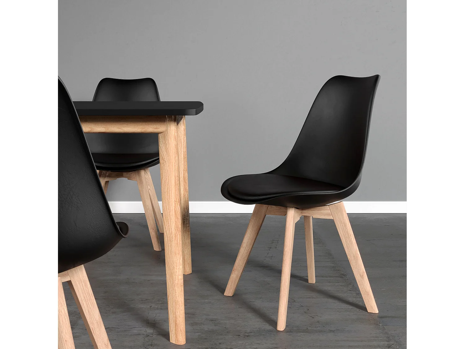 Lot de 2 chaises scandinaves NORA noires avec coussin