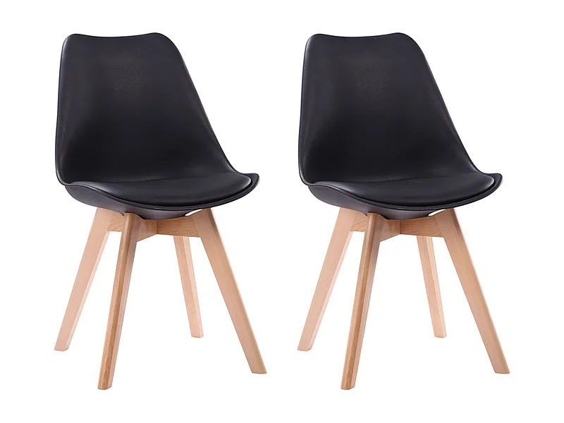 Lot de 2 chaises scandinaves NORA noires avec coussin