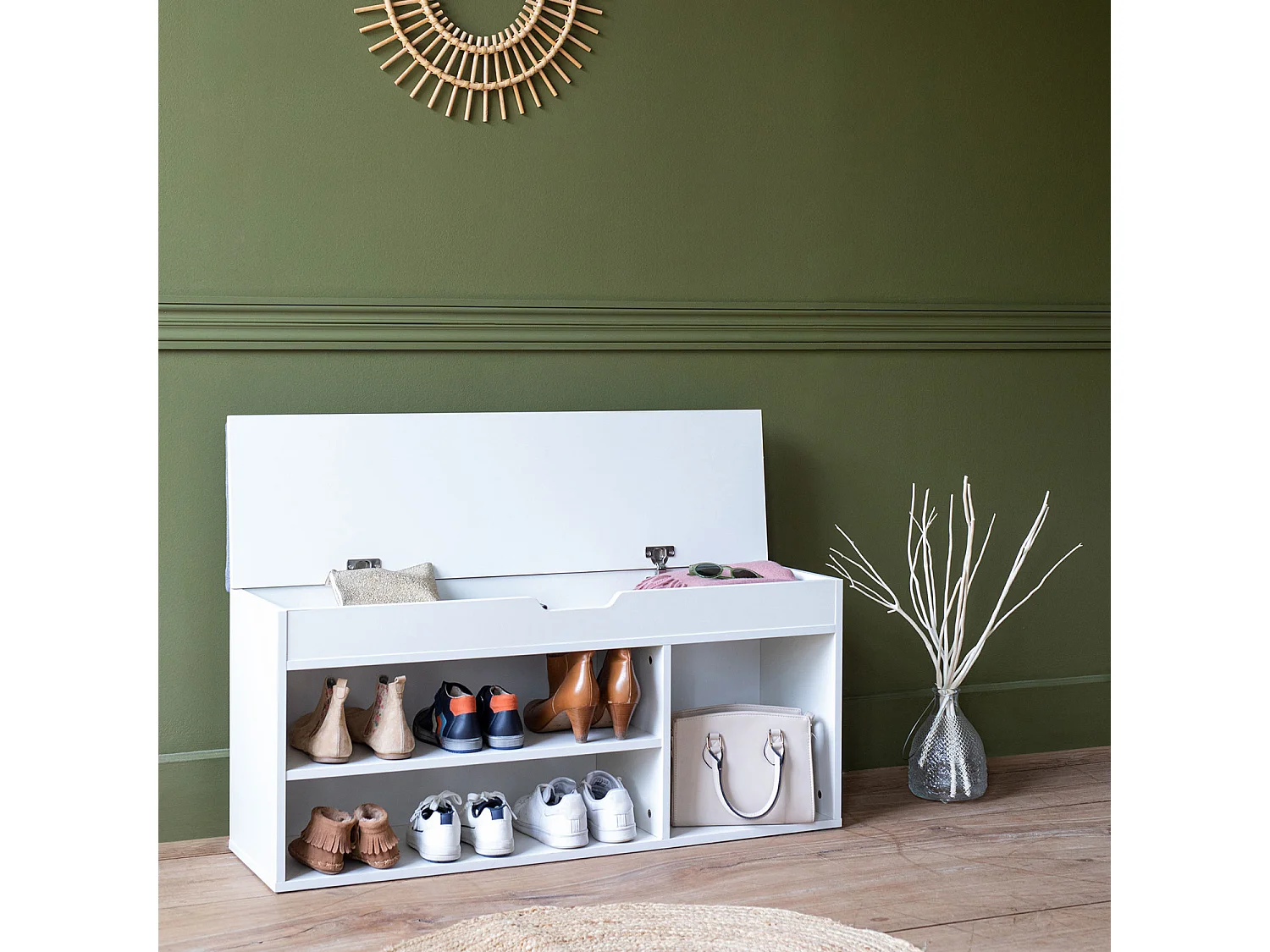 ALAN schoenenkast met drie vakken en witte doos