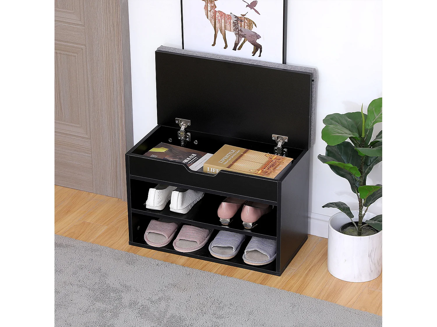 Zapatero negro con dos compartimentos ALAN - HAPPY GARDEN