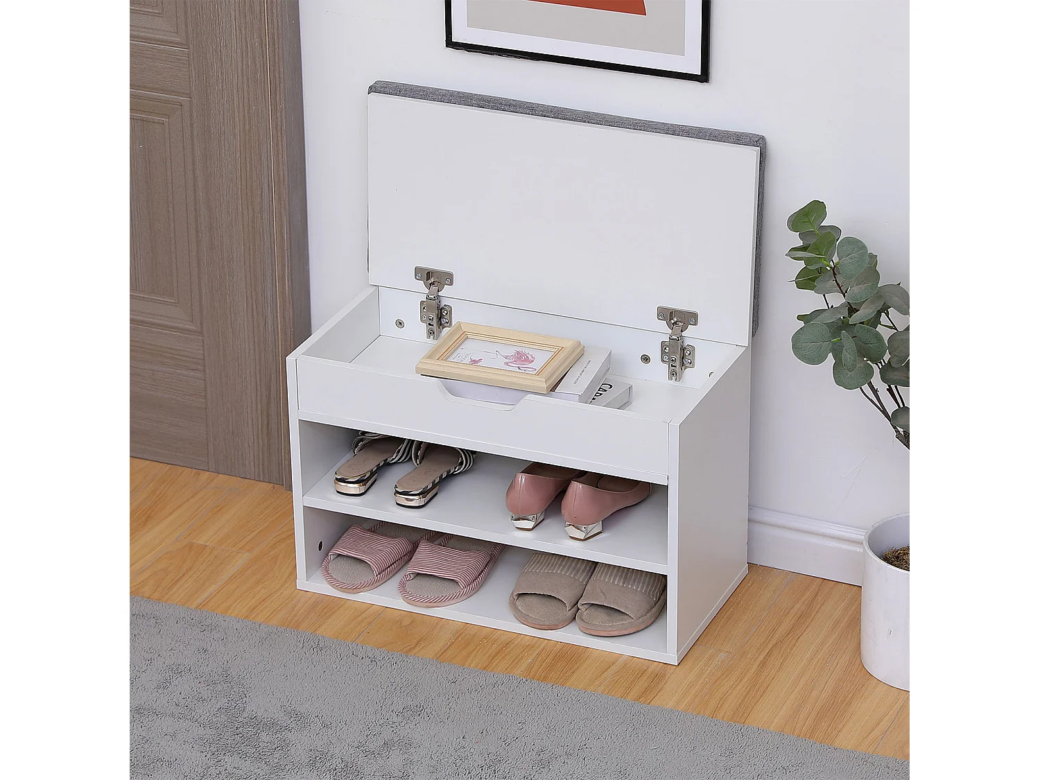 Meuble à chaussures deux casiers avec coffre blanc ALAN