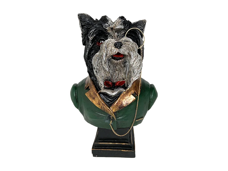 Statue buste chien monocle 17x12x25cm