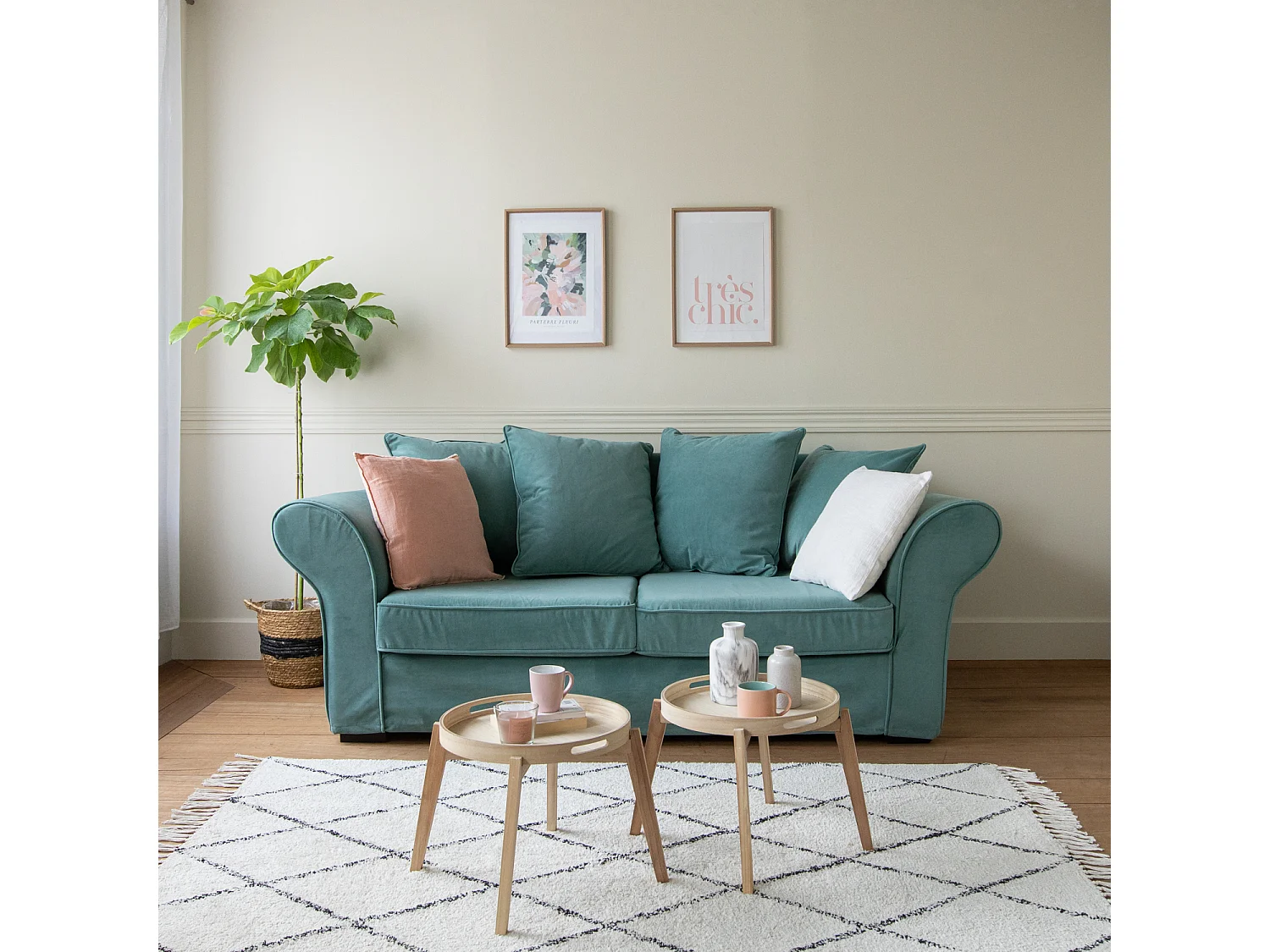 Canapé 3 places convertible en velours vert eucalyptus OSCAR