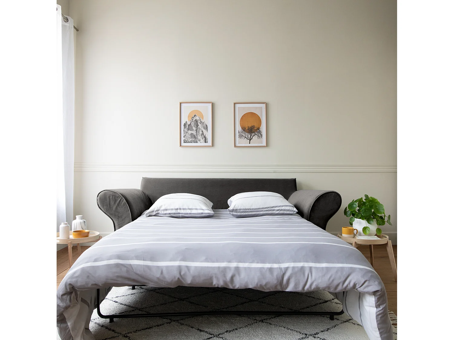 Canapé 3 places convertible en velours gris OSCAR