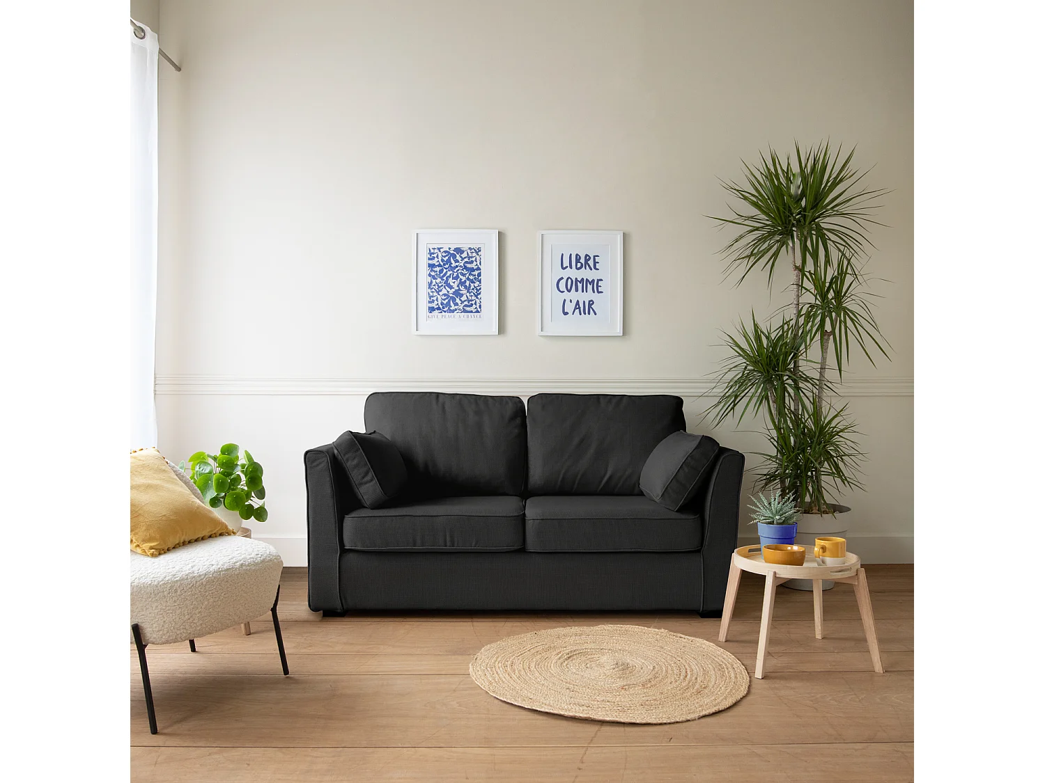 Canapé droit 2 places gris EMILE