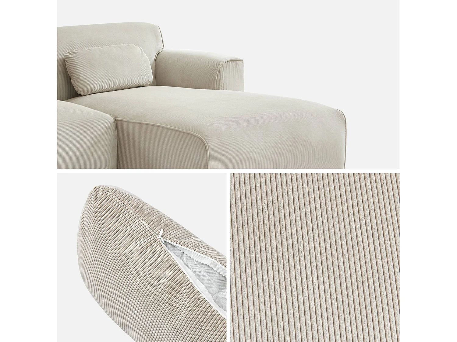 Sofá esquinero de pana de 2 a 3 plazas, esquina derecha gris beige