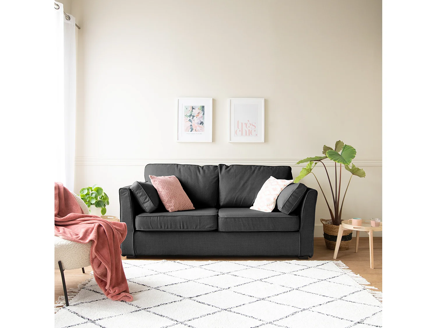 Canapé droit 3 places gris EMILE