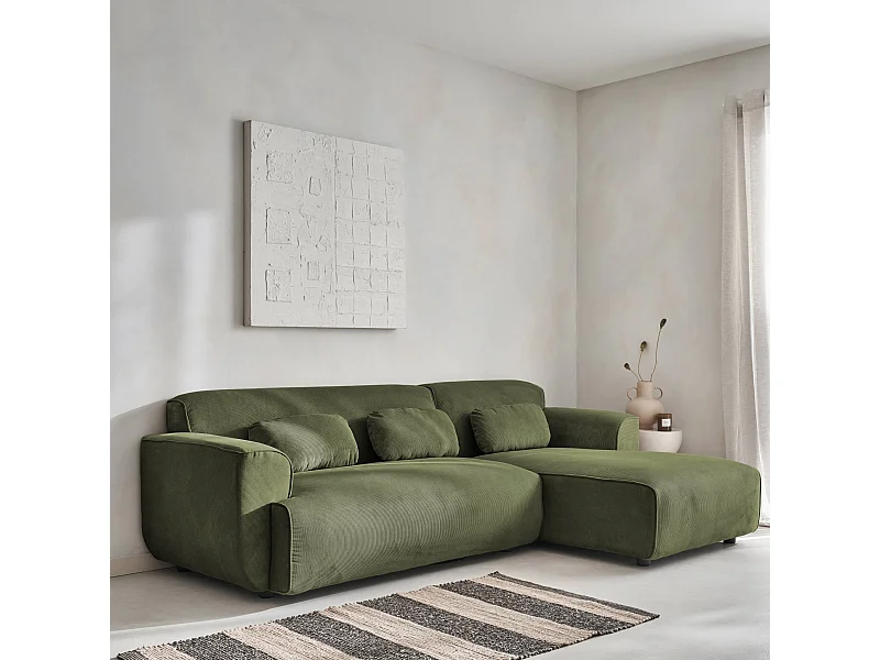 Sofá esquinero de pana de 2 a 3 plazas, esquina derecha verde