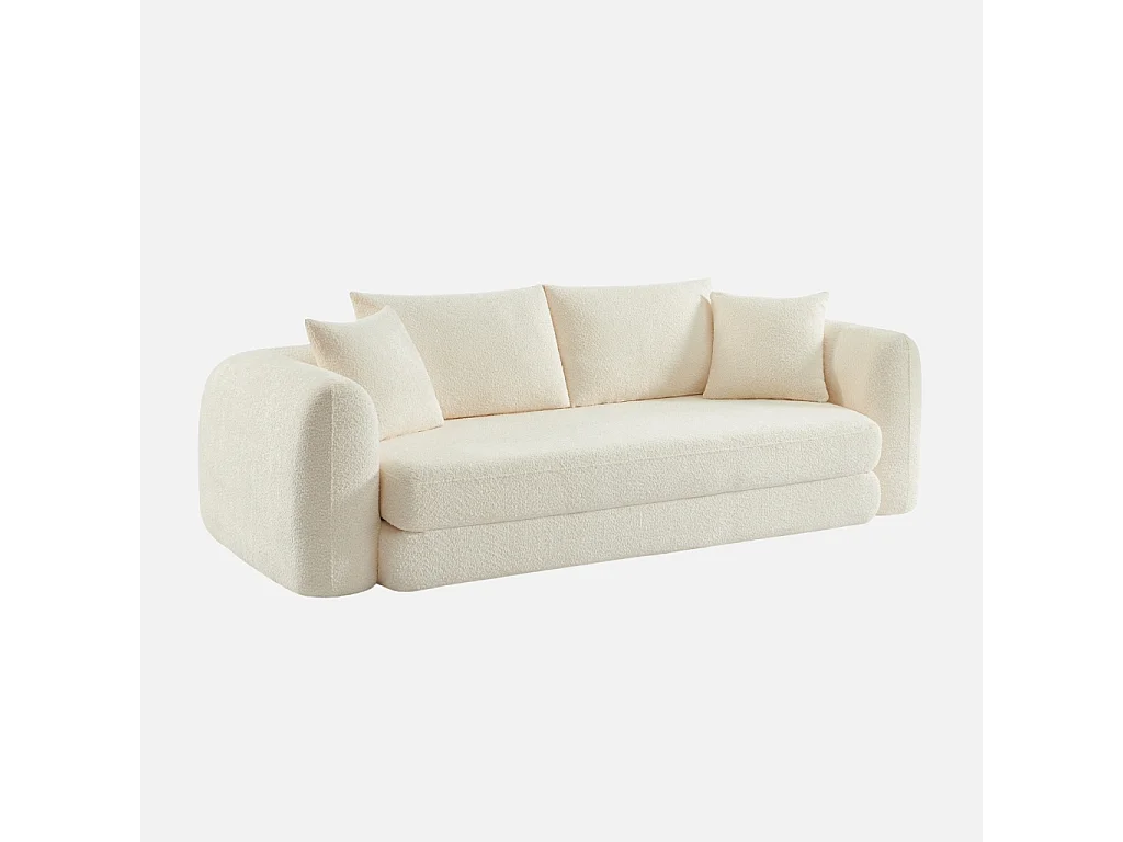 Canapé convertible 3 places en bouclette texturée blanc cassé L 243 x P 112 x H 66 cm