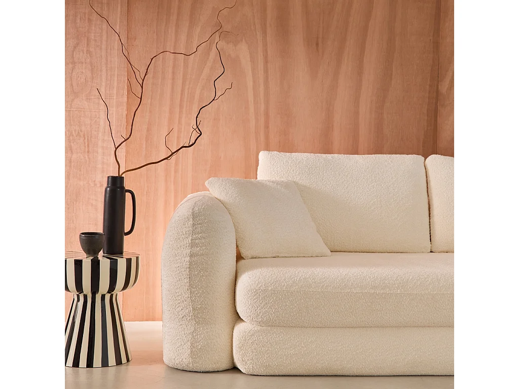 Canapé convertible 3 places en bouclette texturée blanc cassé L 243 x P 112 x H 66 cm
