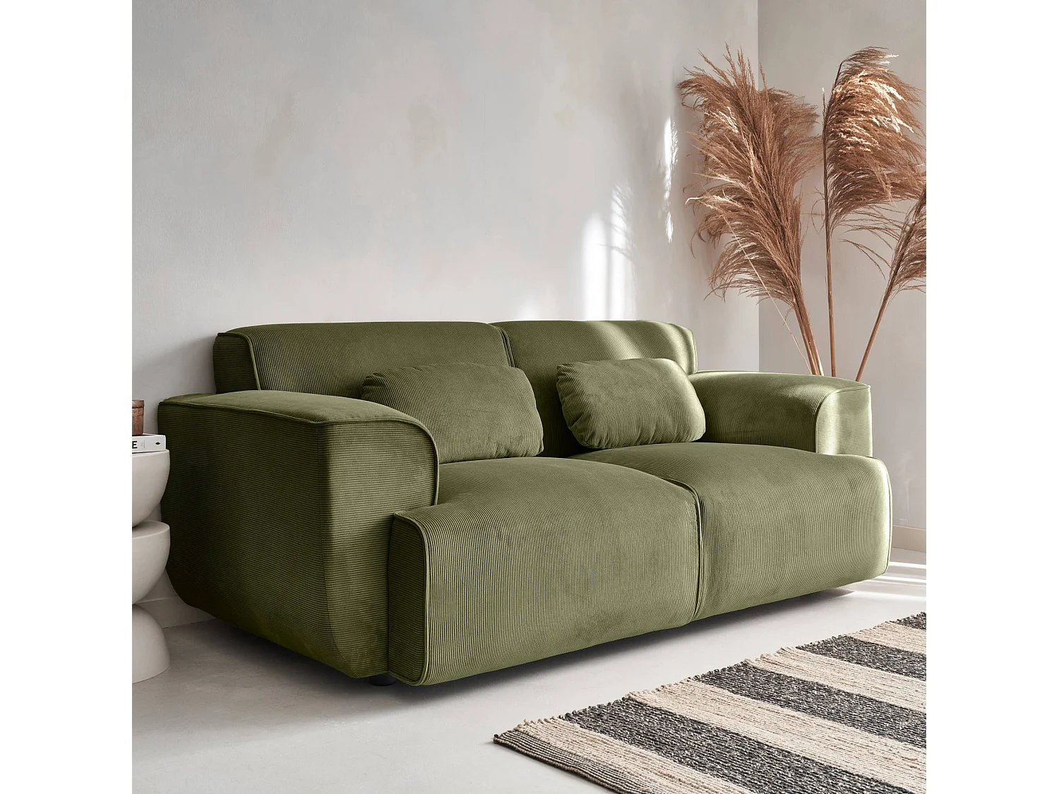 Divano in velluto a coste fini, 2 posti, verde