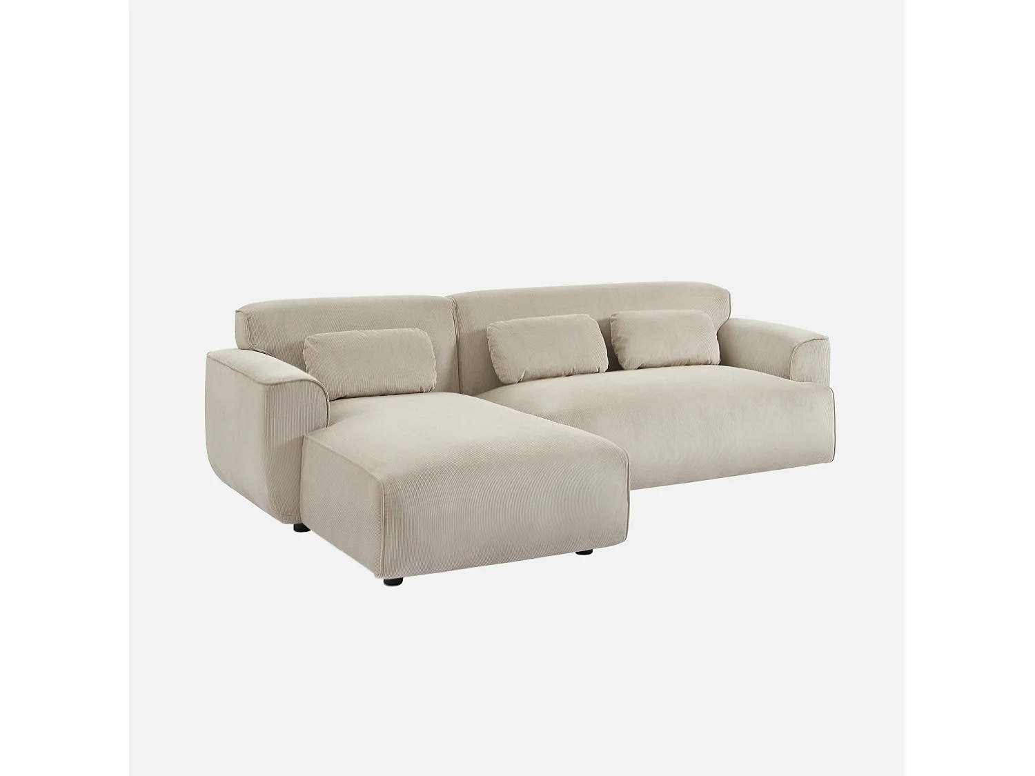 Sofá esquinero de pana, 3 plazas beige gris