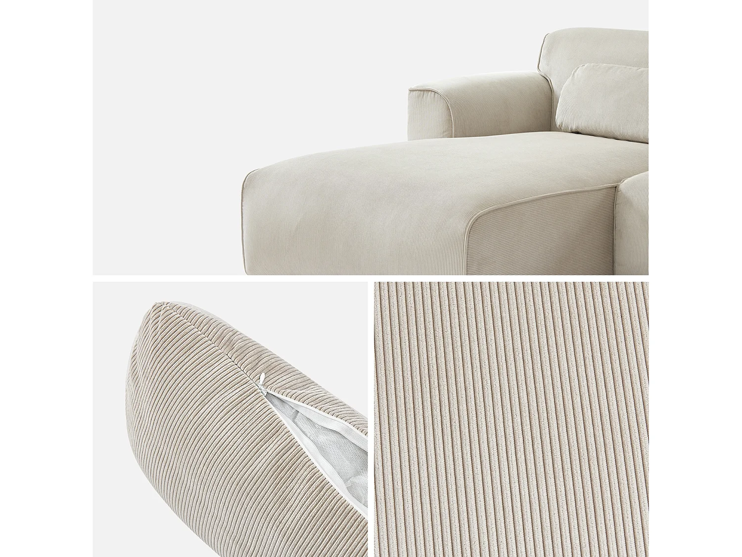 Sofá esquinero de pana, 3 plazas beige gris