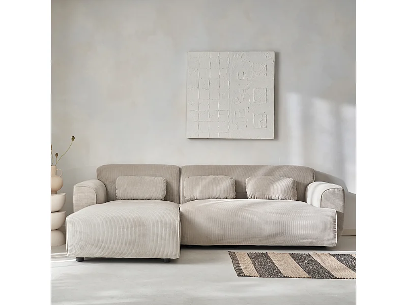 Canapé d'angle gauche. 2 à 3 places. velours côtelé. Wallas L 196 x P 151 / 91 / x H 73cm