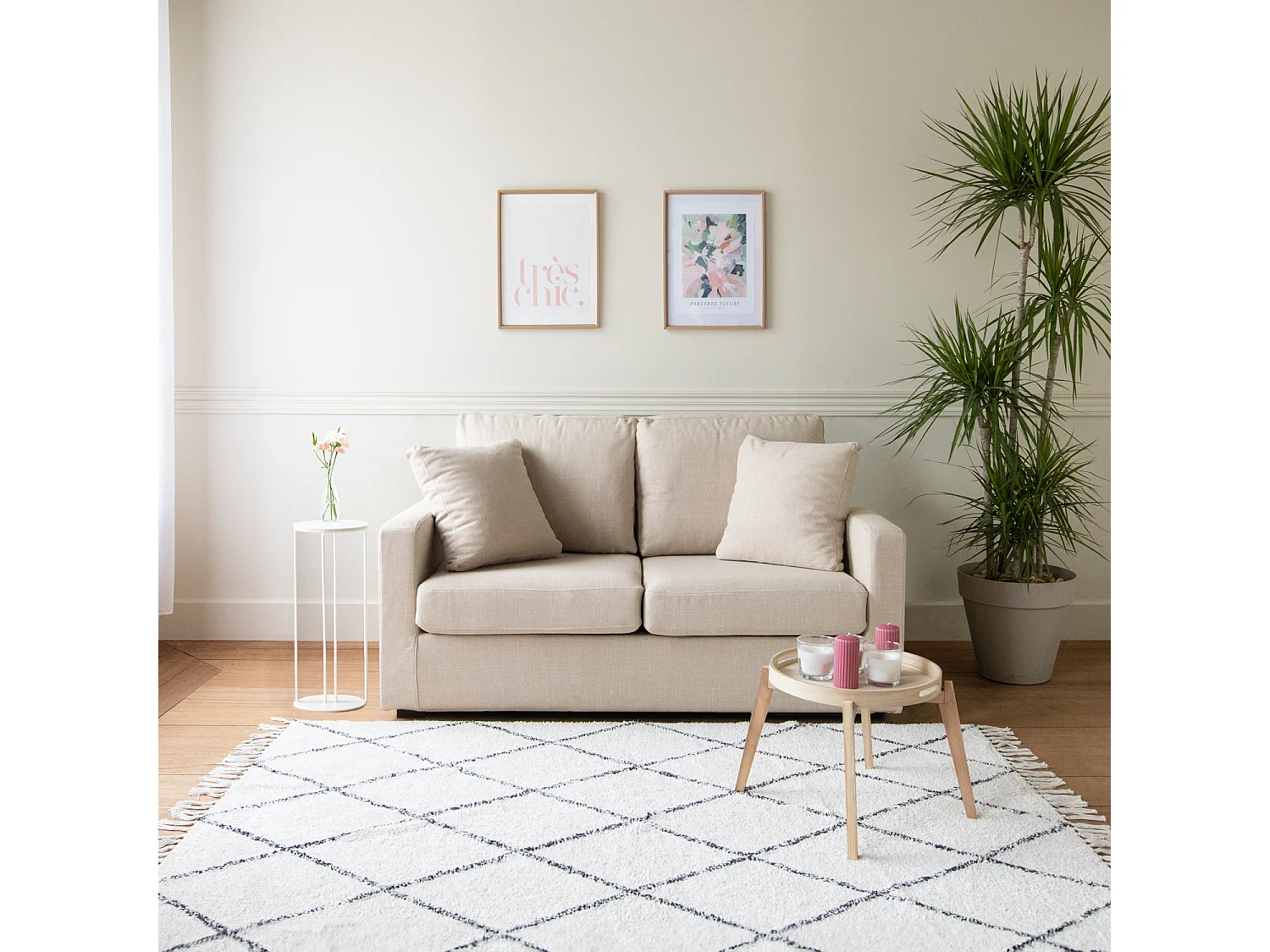 Canapé droit 2 places beige BASTIEN