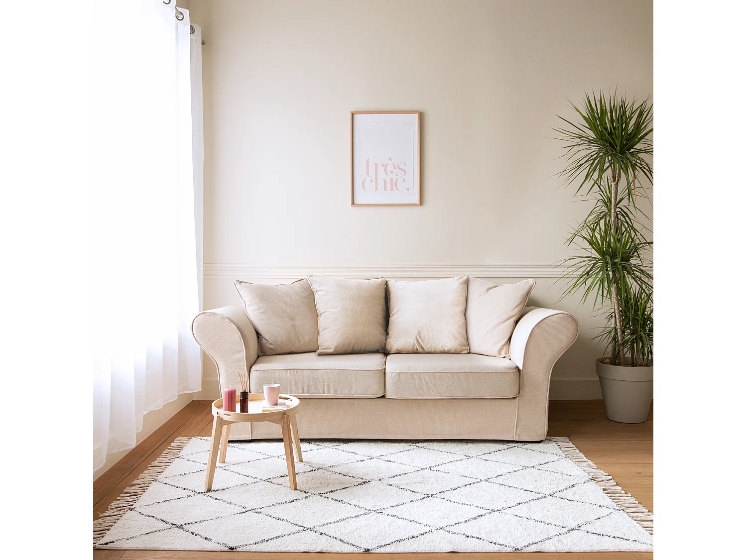 Canapé droit 3 places beige OSCAR