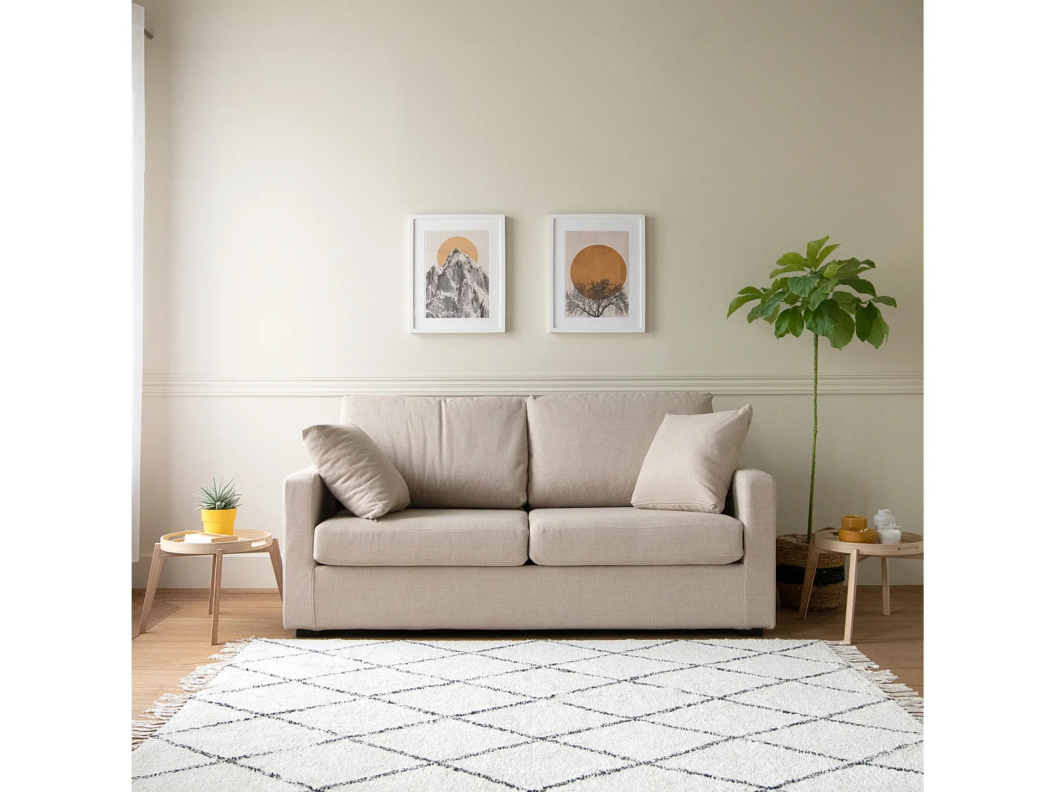 Canapé droit 3 places beige BASTIEN