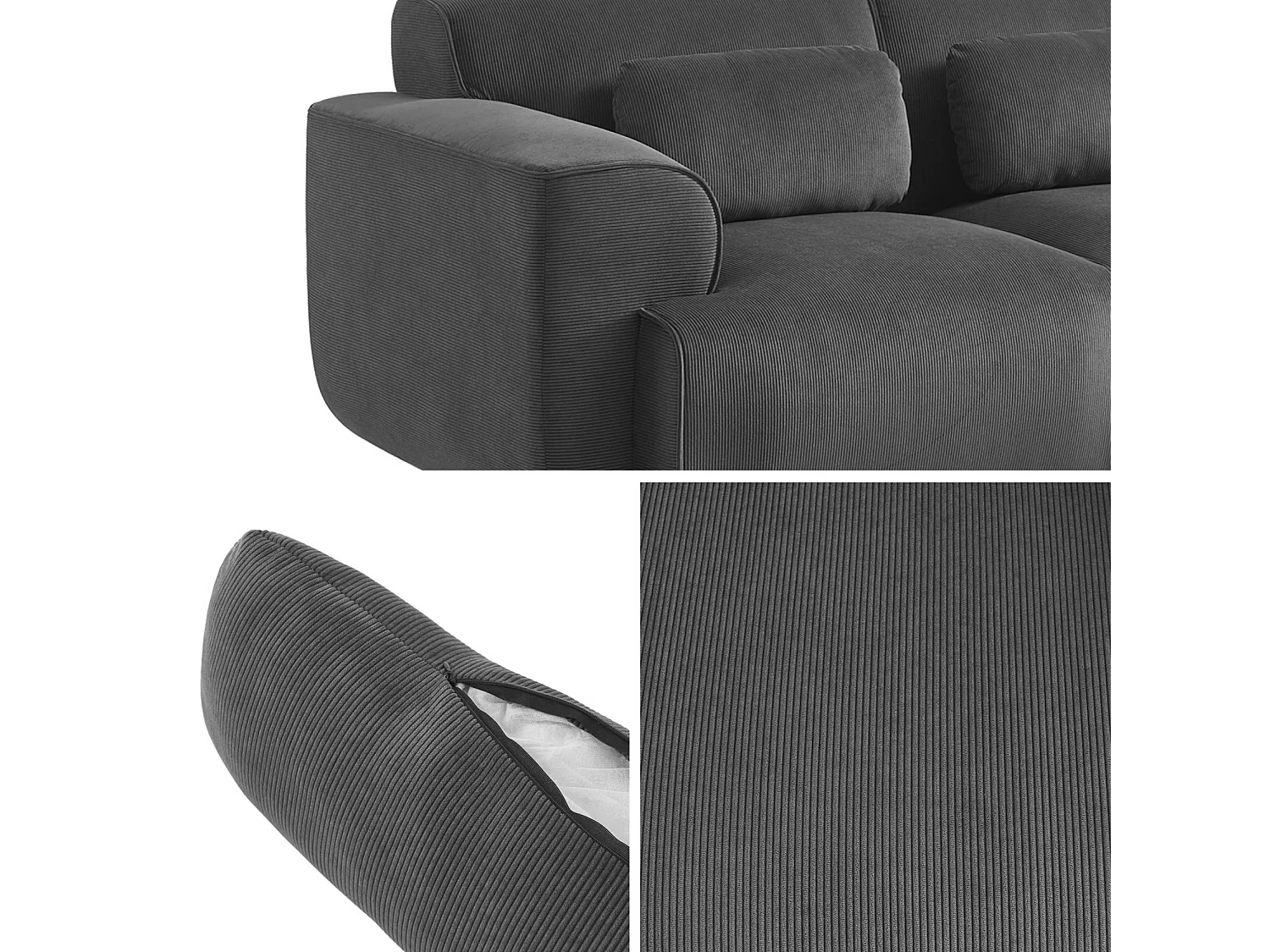 Canapé Wallas. 2 places. tissu velours côtelé gris foncé L 180 x P 98 x H 73cm