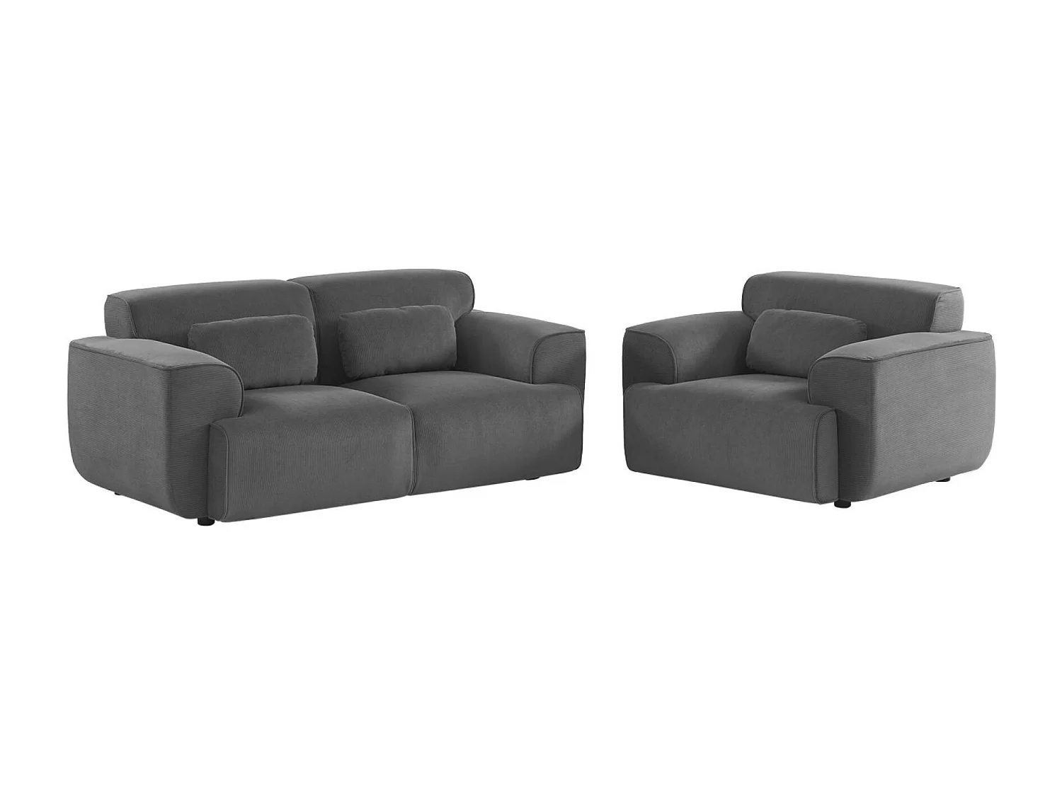 Canapé Wallas. 2 places. tissu velours côtelé gris foncé L 180 x P 98 x H 73cm