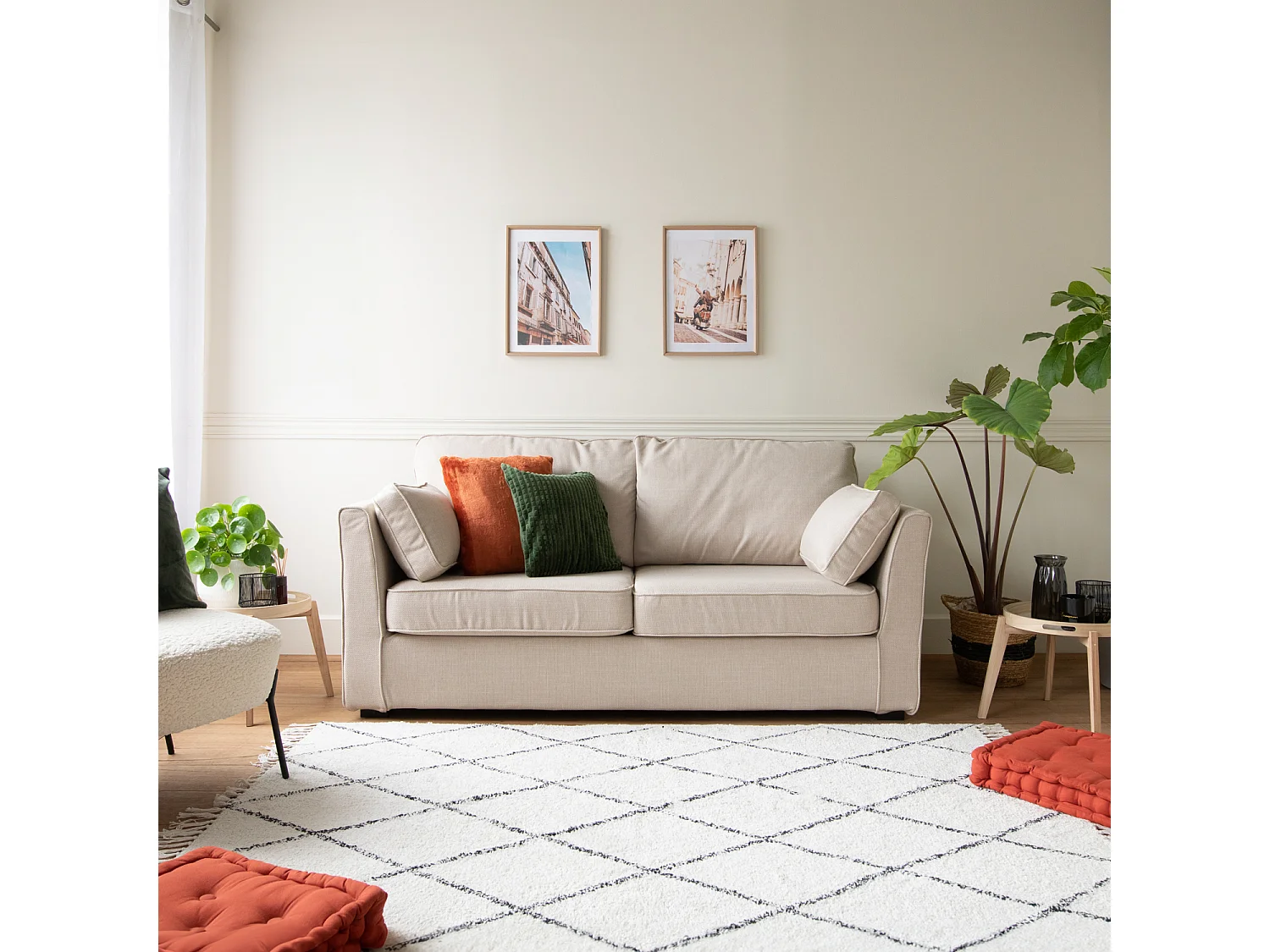 Canapé droit 3 places beige EMILE