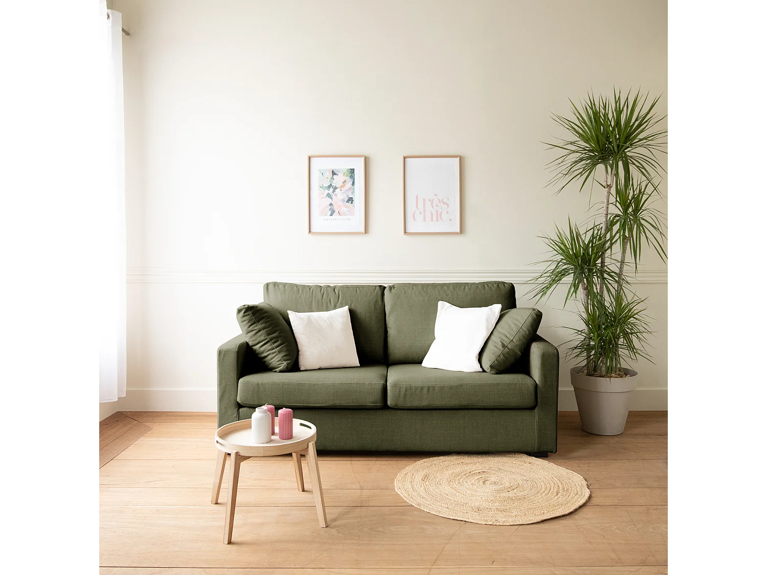 Canapé droit 3 places vert BASTIEN