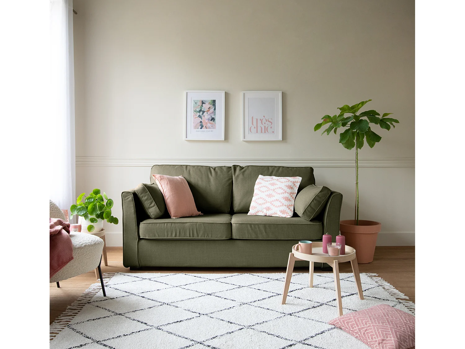 Canapé droit 3 places vert EMILE