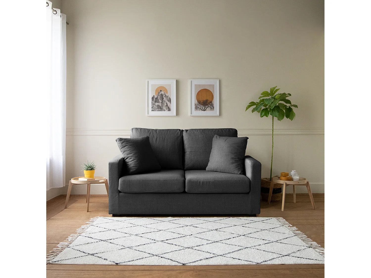 Canapé droit 2 places gris BASTIEN