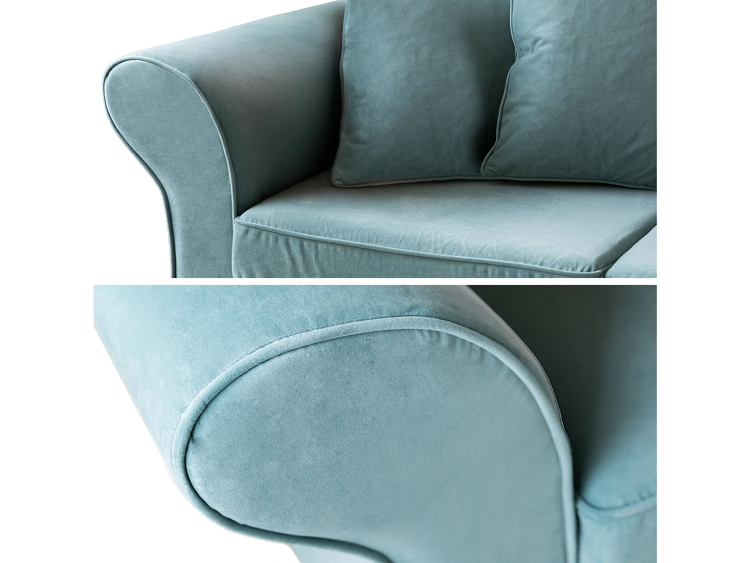 Canapé droit 3 places en velours vert eucalyptus OSCAR