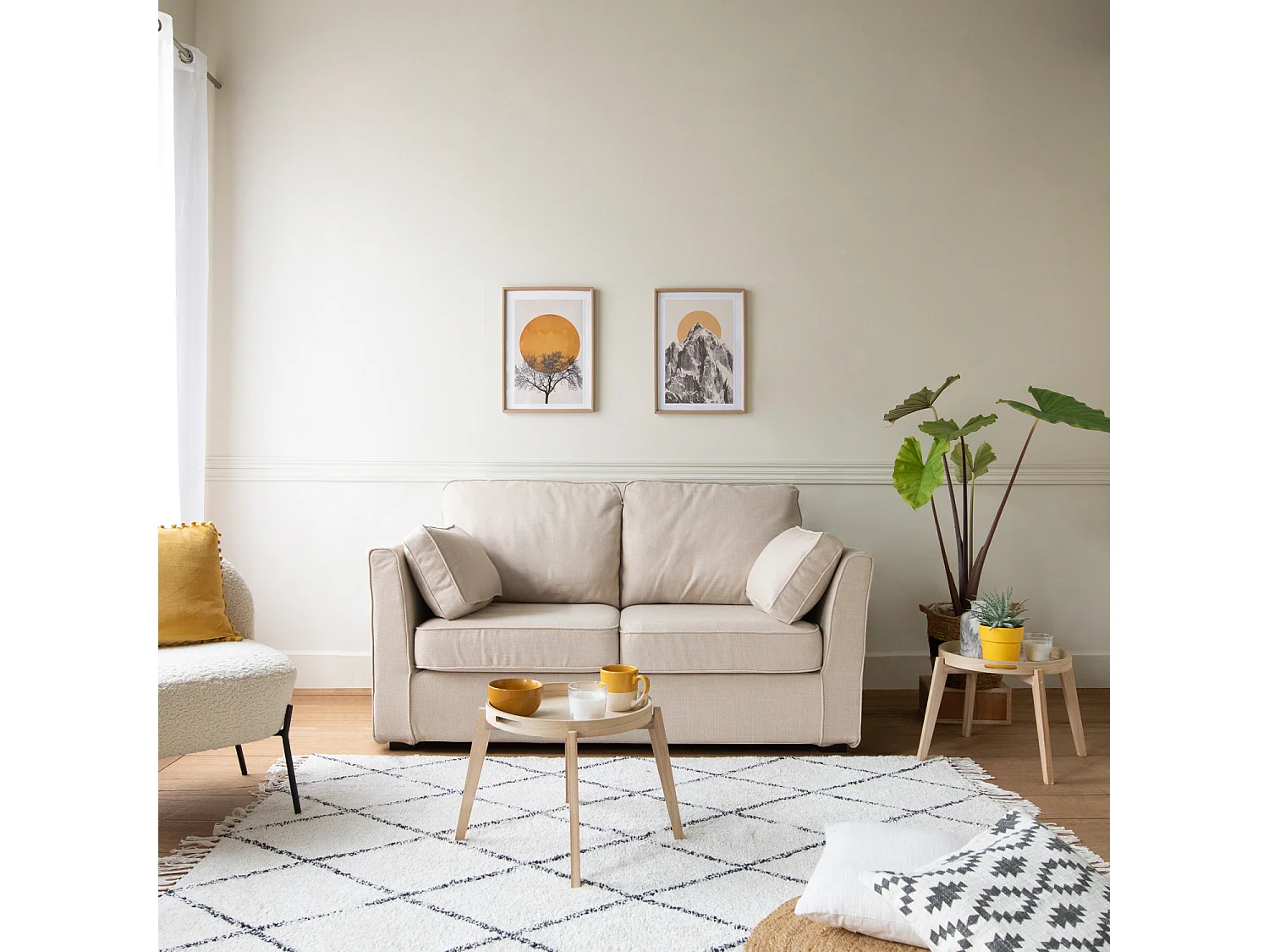 Canapé droit 2 places beige EMILE