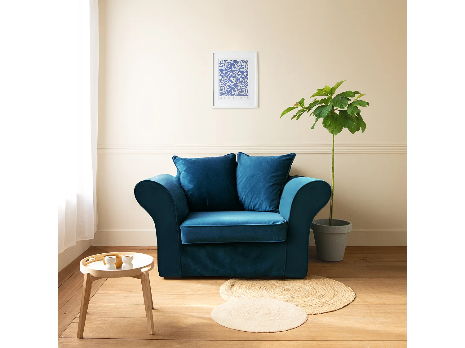 Fauteuil love seat en velours bleu navy OSCAR
