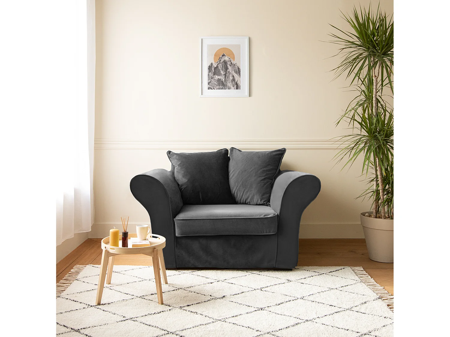 Fauteuil love seat en velours gris OSCAR