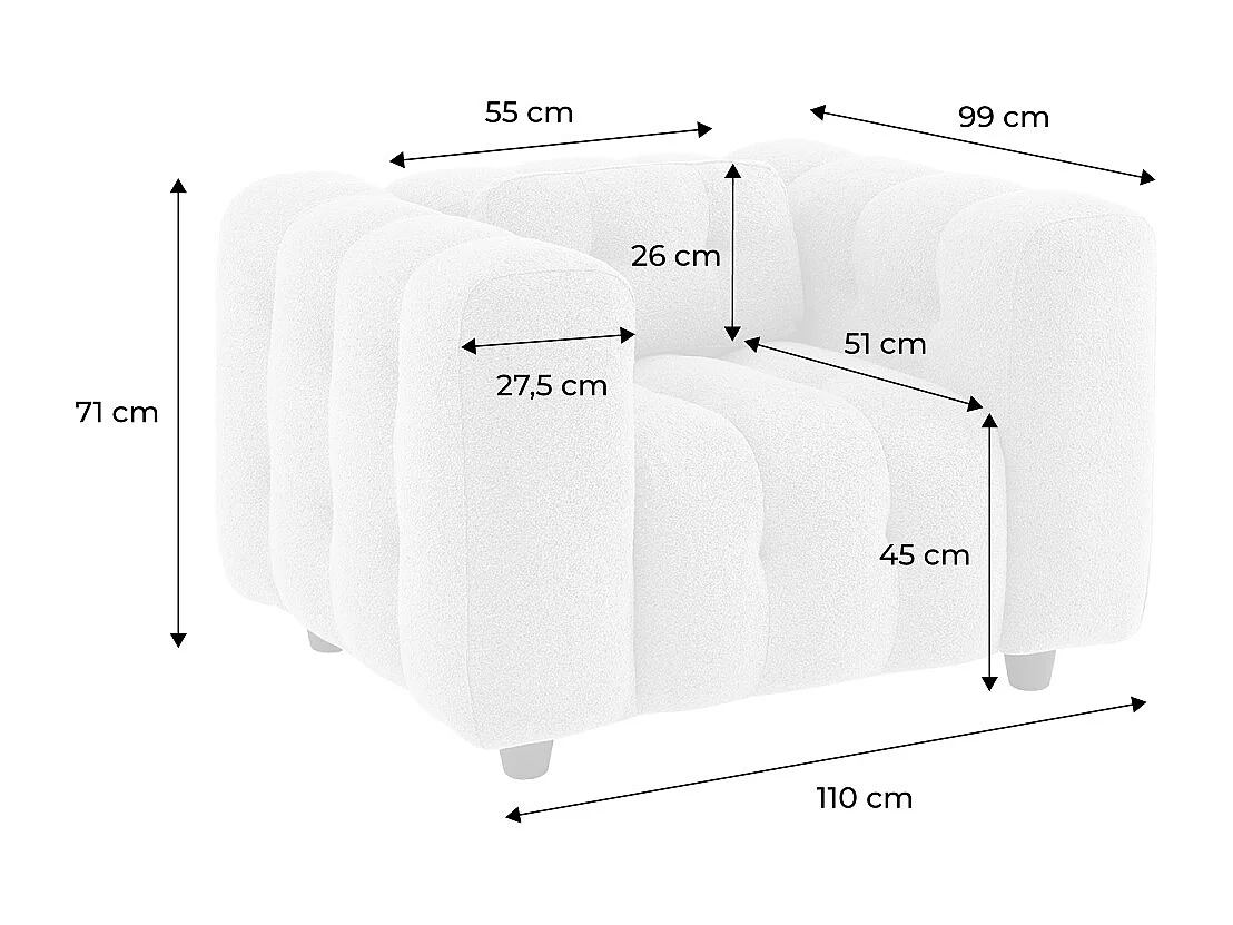 Sillón tapizado en tejido borreguito, 1 plaza terracotta