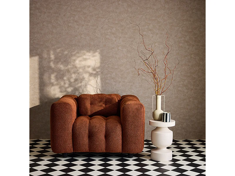 Sillón tapizado en tejido borreguito, 1 plaza terracotta