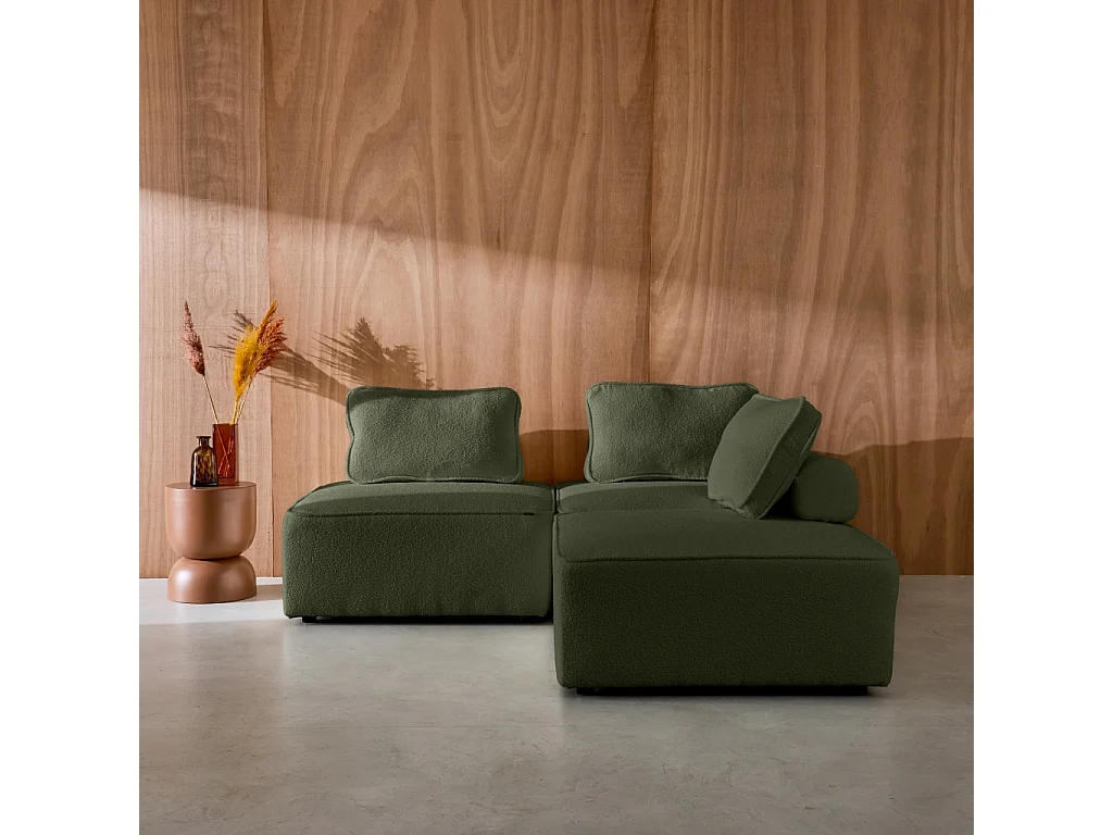 Sofá modular en tejido borreguito, 3 plazas verde kaki
