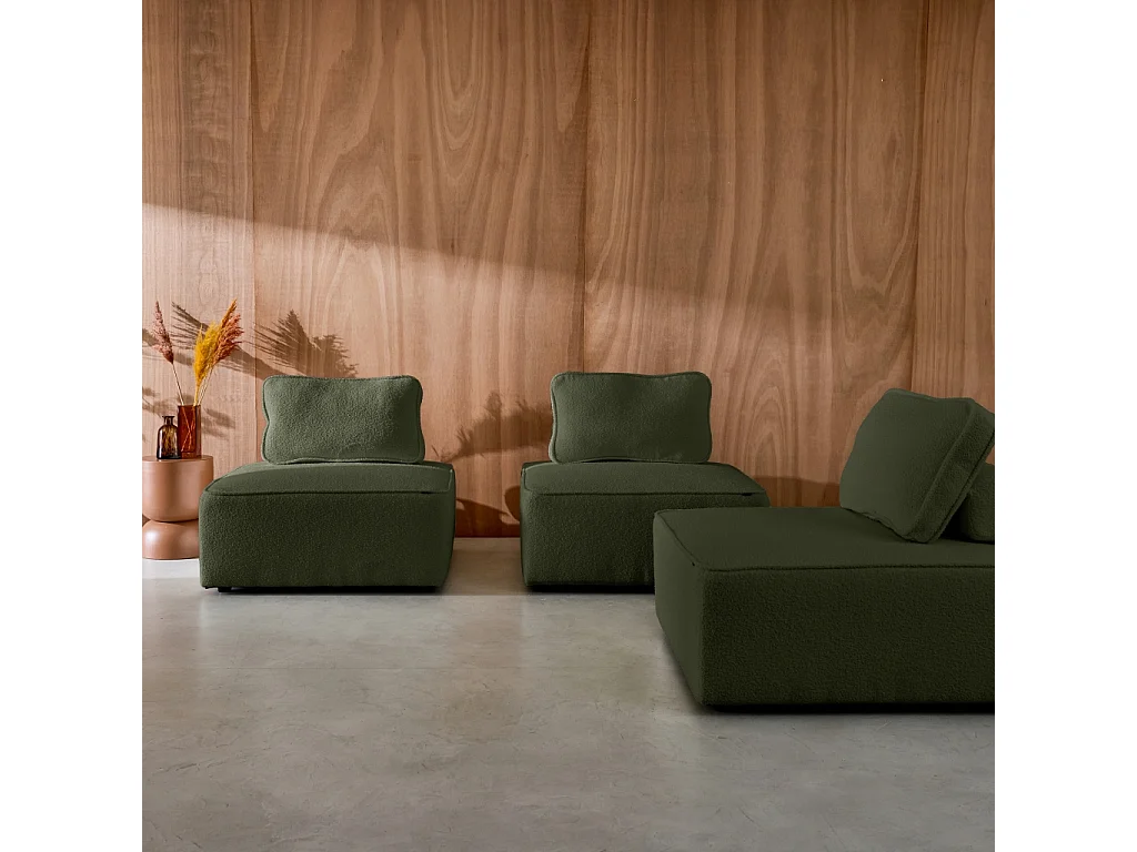 Sofá modular en tejido borreguito, 3 plazas verde kaki