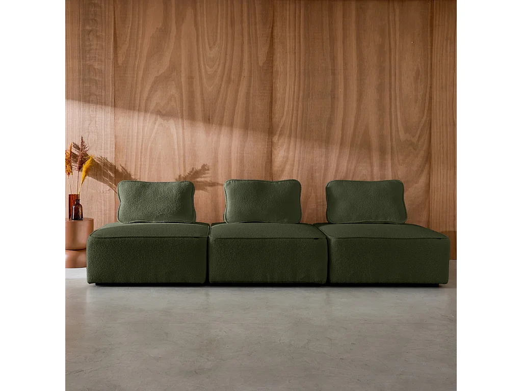 Sofá modular en tejido borreguito, 3 plazas verde kaki