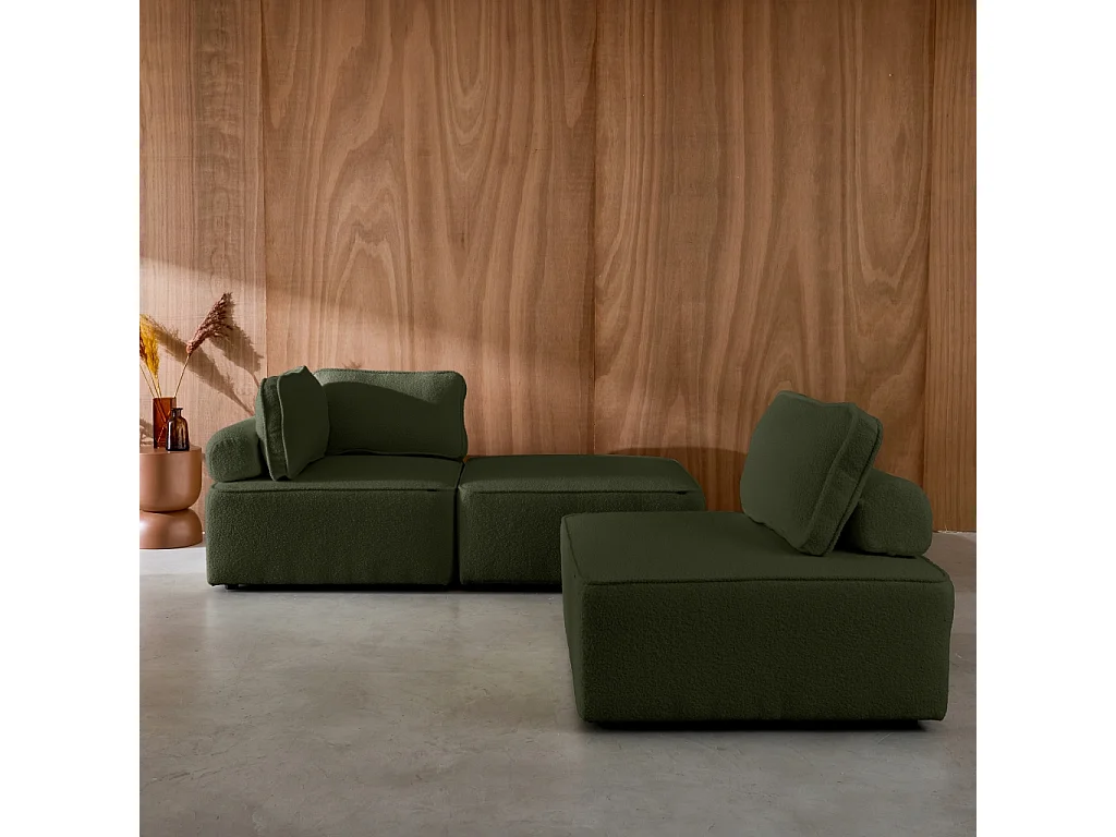 Sofá modular en tejido borreguito, 3 plazas verde kaki