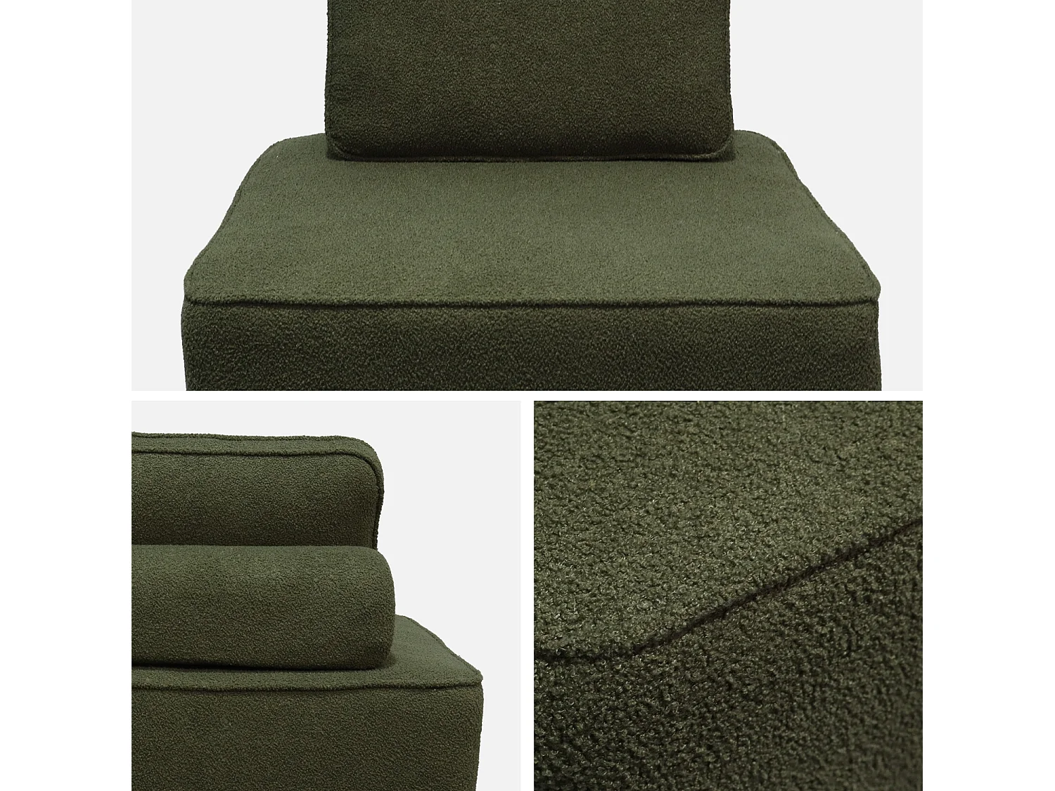Sofá modular en tejido borreguito, 3 plazas verde kaki