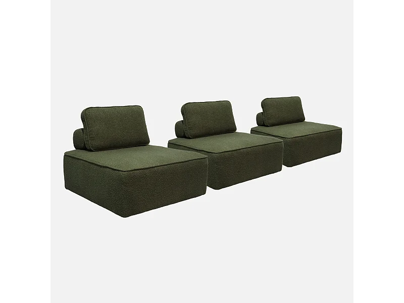 Sofá modular en tejido borreguito, 3 plazas verde kaki