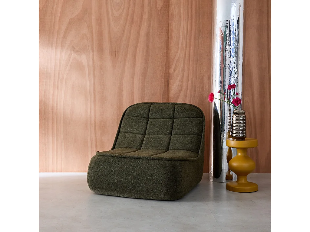 Sillón en borreguito, 1 plaza verde kaki