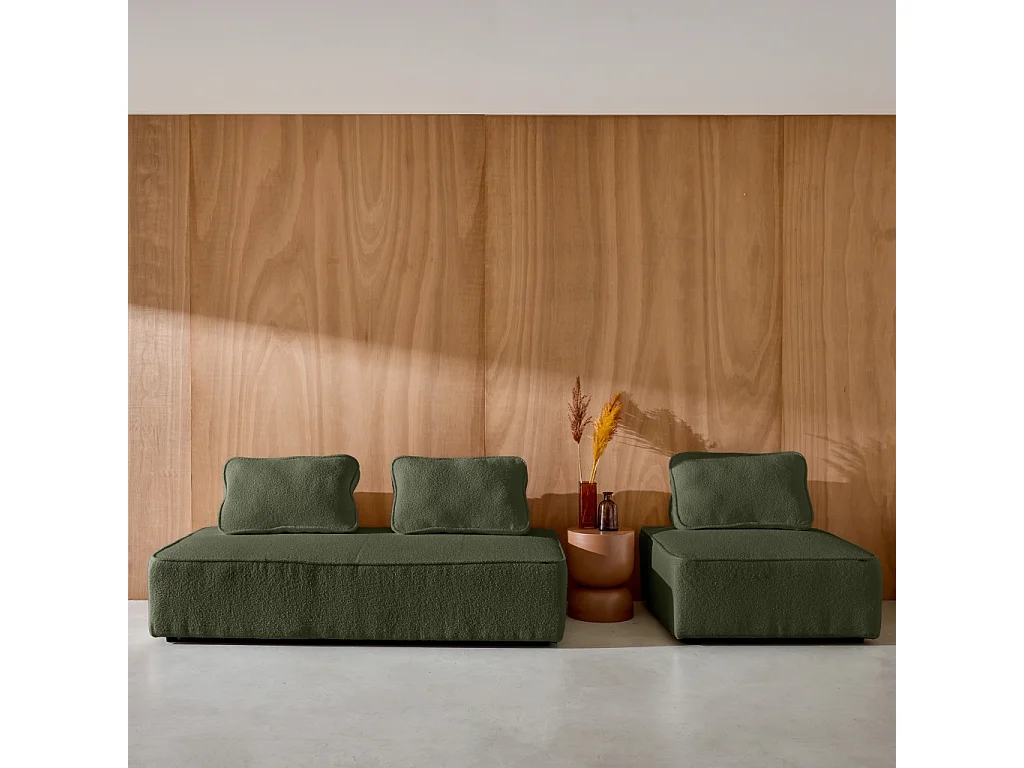 Divano modulare in bouclé, 3 posti, verde kaki
