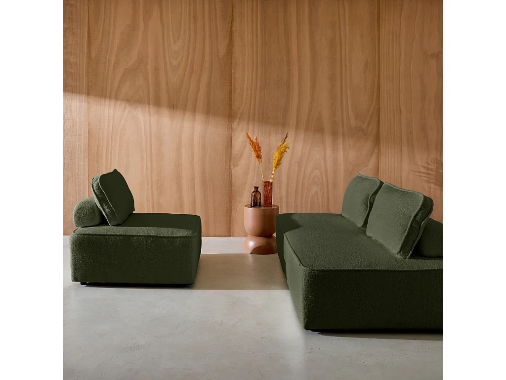 Divano modulare in bouclé, 3 posti, verde kaki