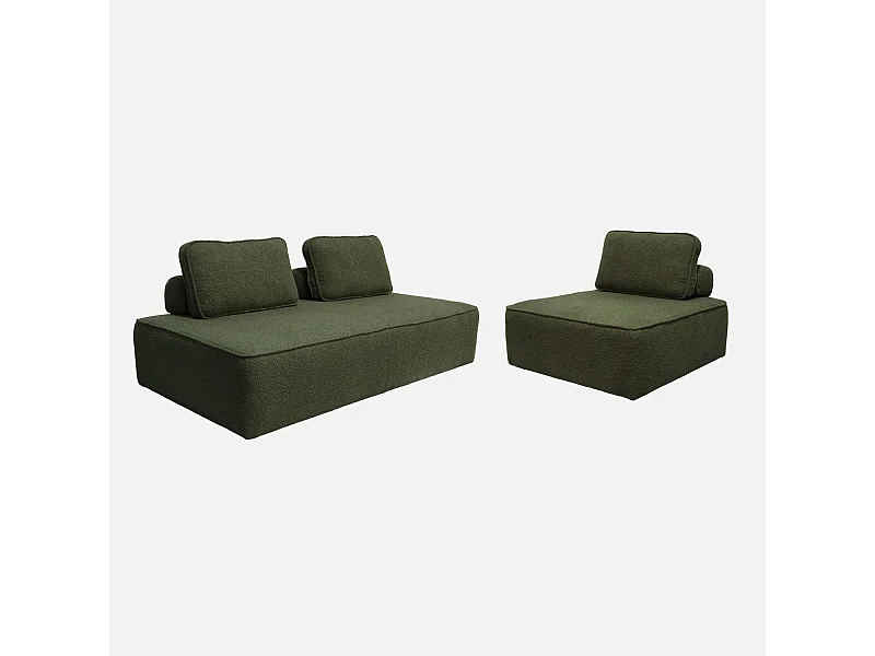 Sofá modular en tejido borreguito, 3 plazas verde kaki