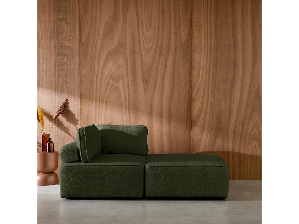 Sofá modular en tejido borreguito, 2 plazas verde kaki