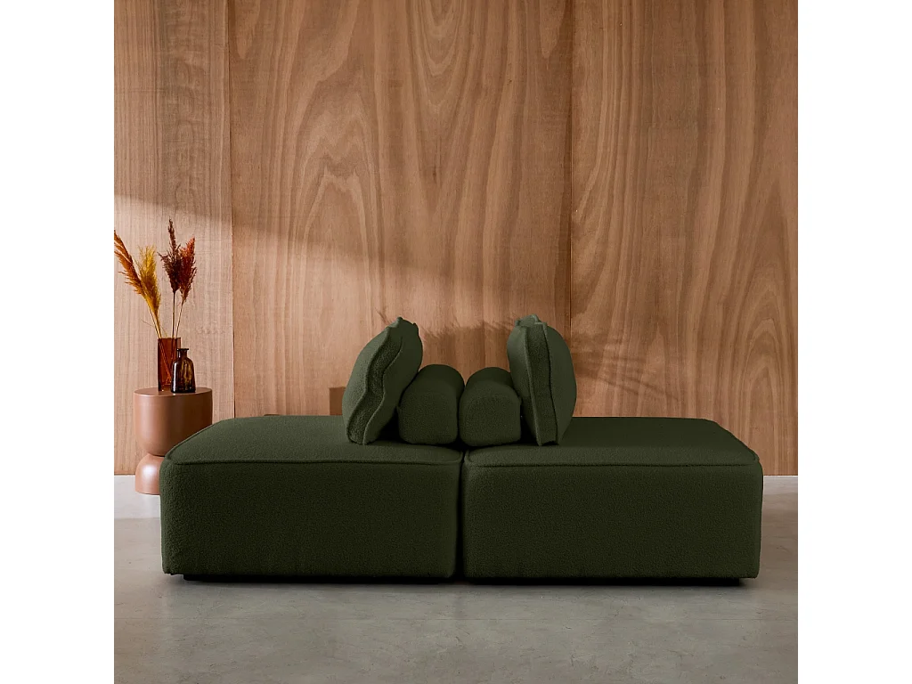 Sofá modular en tejido borreguito, 2 plazas verde kaki