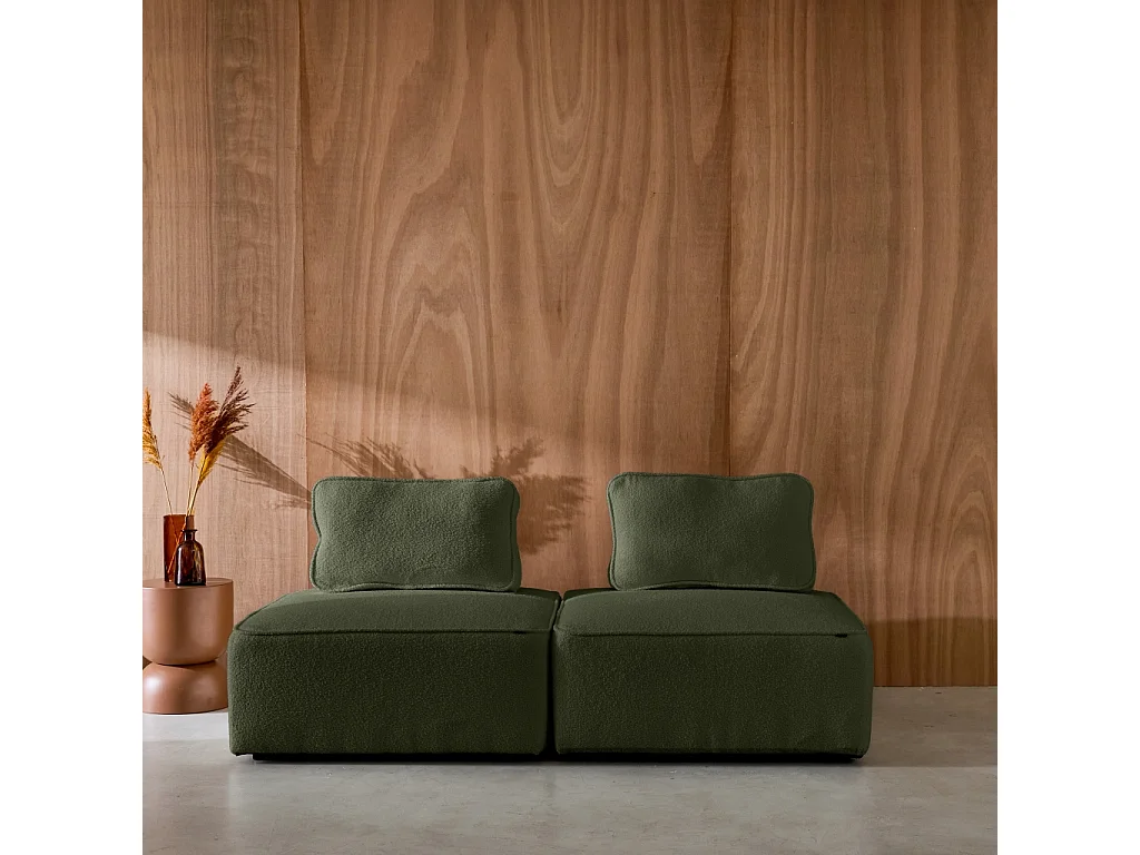 Divano modulare in bouclé, 2 posti, verde kaki