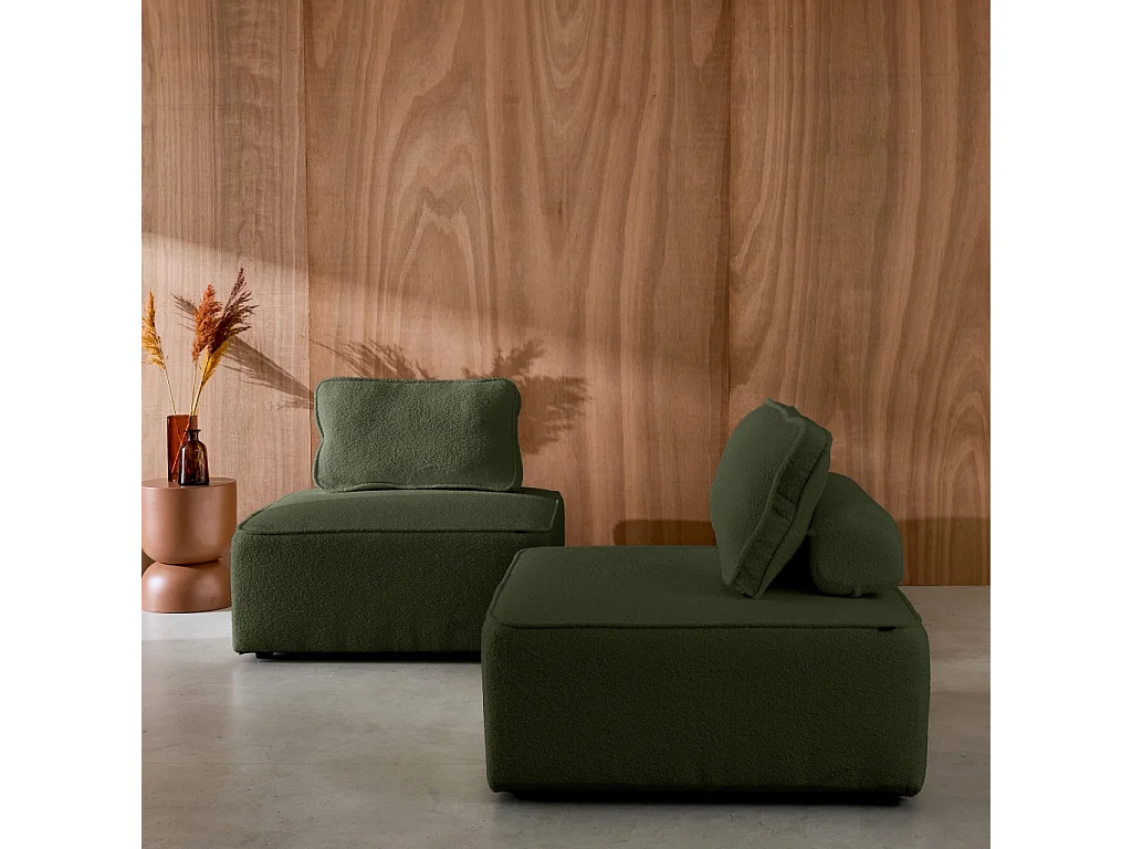 Divano modulare in bouclé, 2 posti, verde kaki