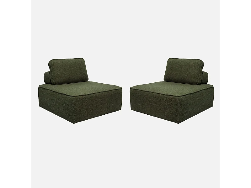 Sofá modular en tejido borreguito, 2 plazas verde kaki